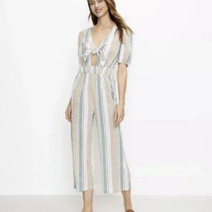 NWT LOFT Beach Striped Tie Front Wide Leg Jumpsuit